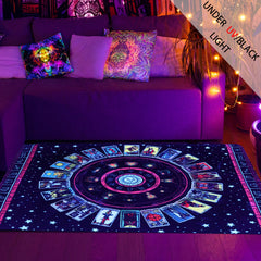 UV Light Flannel Luminous Tarot Pattern Rug Non Slip Mat