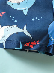 Boys Shark Print Swimsuit Set Short Sleeve Shirt & Swim Trunks