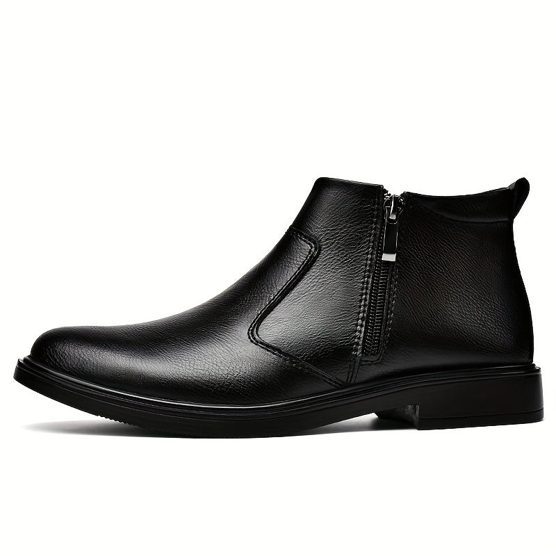 Men's Split Leather Ankle Boots Side Zipper Fuzz Lined Outdoor Winter