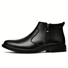 Men's Split Leather Ankle Boots Side Zipper Fuzz Lined Outdoor Winter