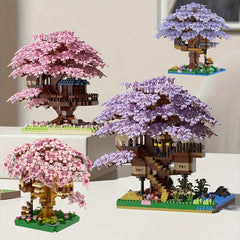 1105pcs Sakura Landscape Trees Plants House Building Blocks Set