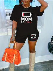 Mom Of 3 Kids Two Piece Set - Short Sleeve Crew Neck T Shirt & Shorts