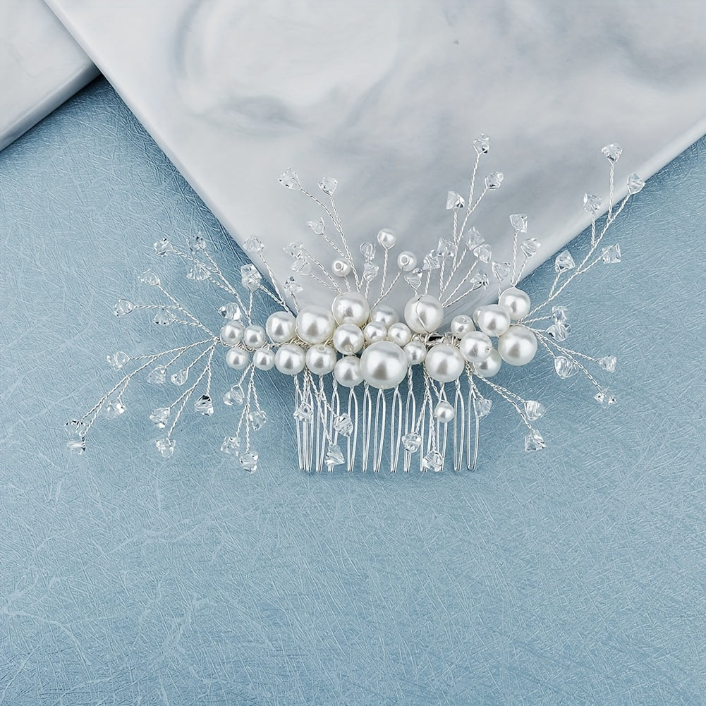 Crystal Pearl Hair Comb Wedding Headwear Hair Pin Bridal Accessory