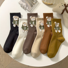 6 Pairs Cartoon Bear Print Socks for Women