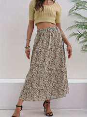 Floral Print High Waist Skirt Boho Loose Skirt For Spring & Summer