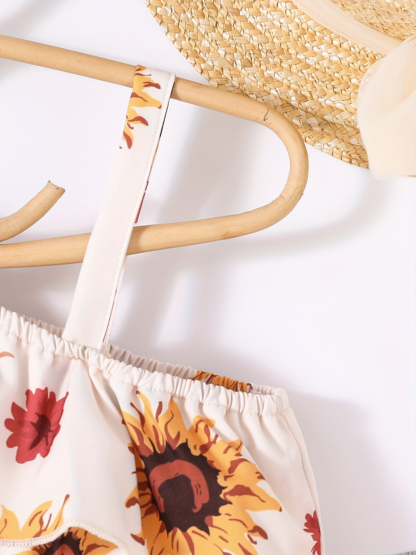 Girls Sunflower Print Jumpsuit Off Shoulder Ruffle High Low Romper Summer