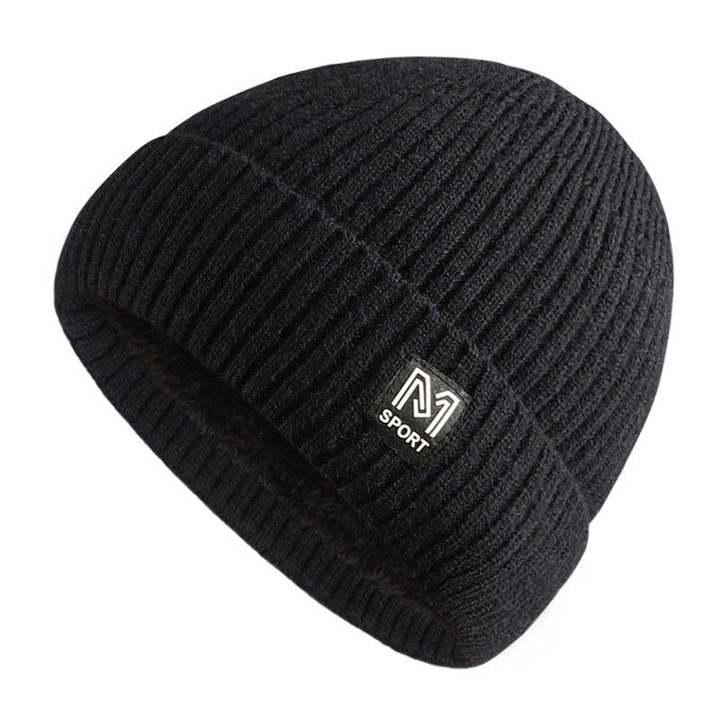 Men's Winter M Letter Plus Velvet Thick Warm Knitted Cap
