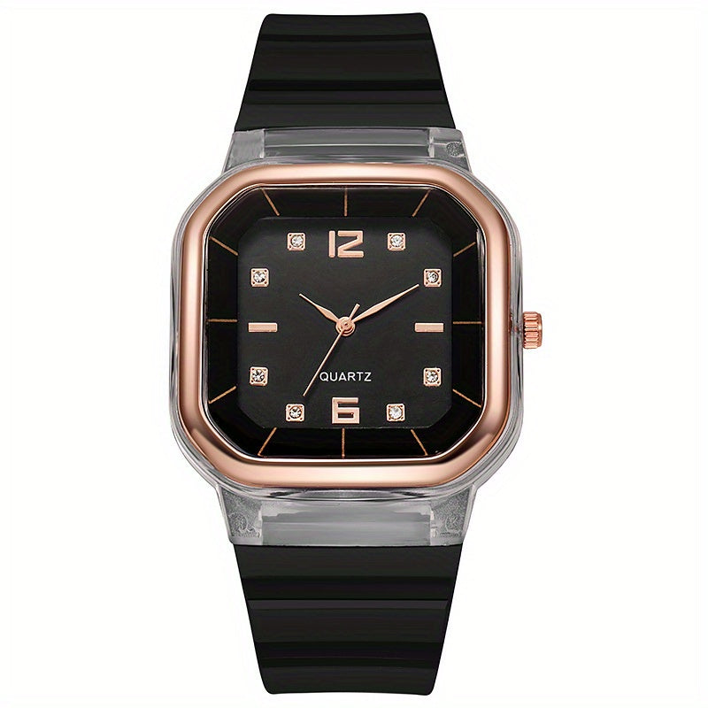 7pcs Quartz Watch Set Square Dial Silicone Strap Casual Multiple Options