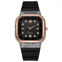 7pcs Quartz Watch Set Square Dial Silicone Strap Casual Multiple Options