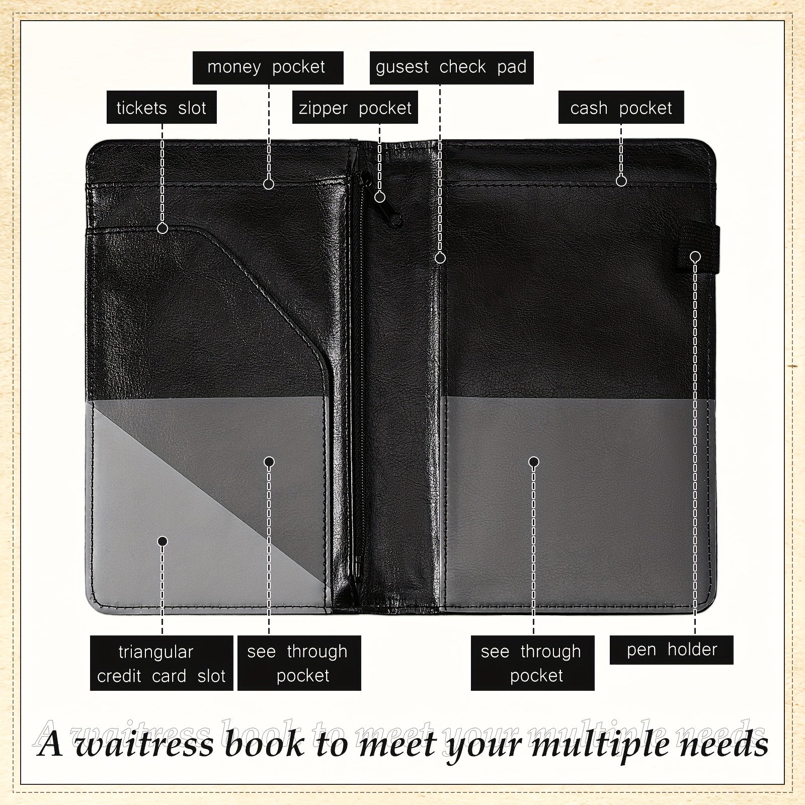 Waitress Server Book Set with Apron, Tip Chart, Pen - 8''x4 9''