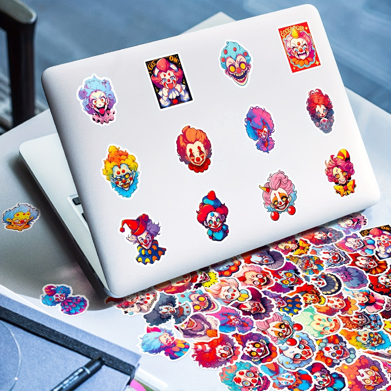 Macabre Circus Clown Stickers for Street Culture Enthusiasts