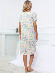 Floral Print Lounge Dress Crew Neck Short Sleeve