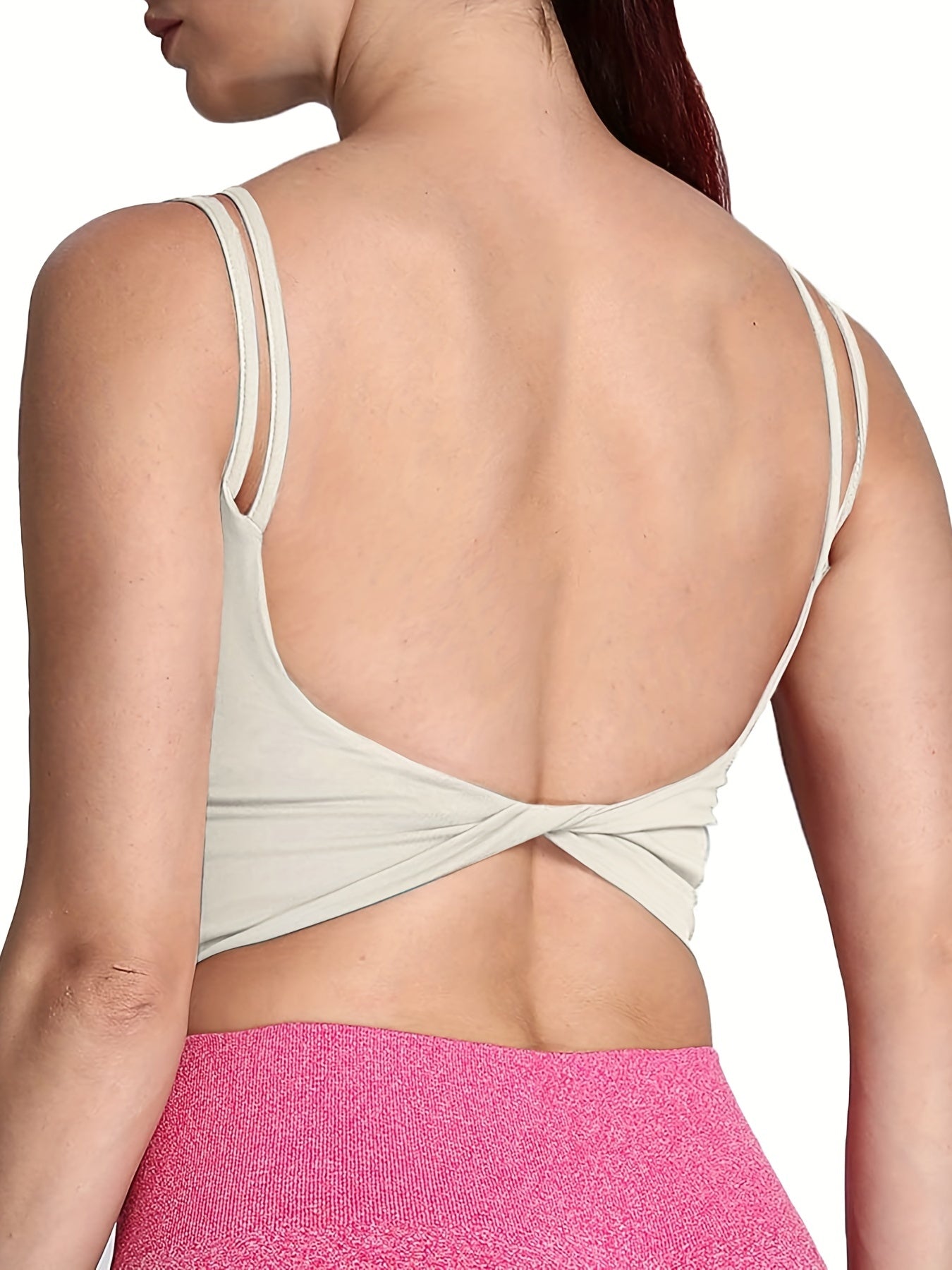 Solid Split Strap Twist Backless Crop Cami Top