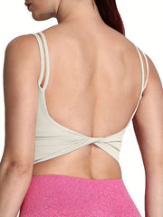 Solid Split Strap Twist Backless Crop Cami Top