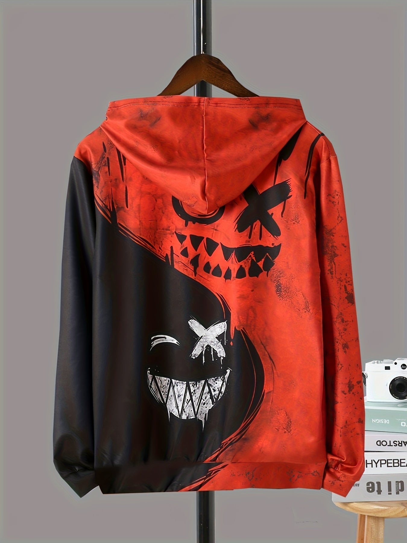 Boy's Graffiti Face Print Hoodie Casual Sweatshirt