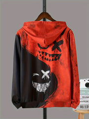 Boy's Graffiti Face Print Hoodie Casual Sweatshirt