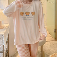 Bear & Plaid Pajama Set Long Sleeve Top & Pants