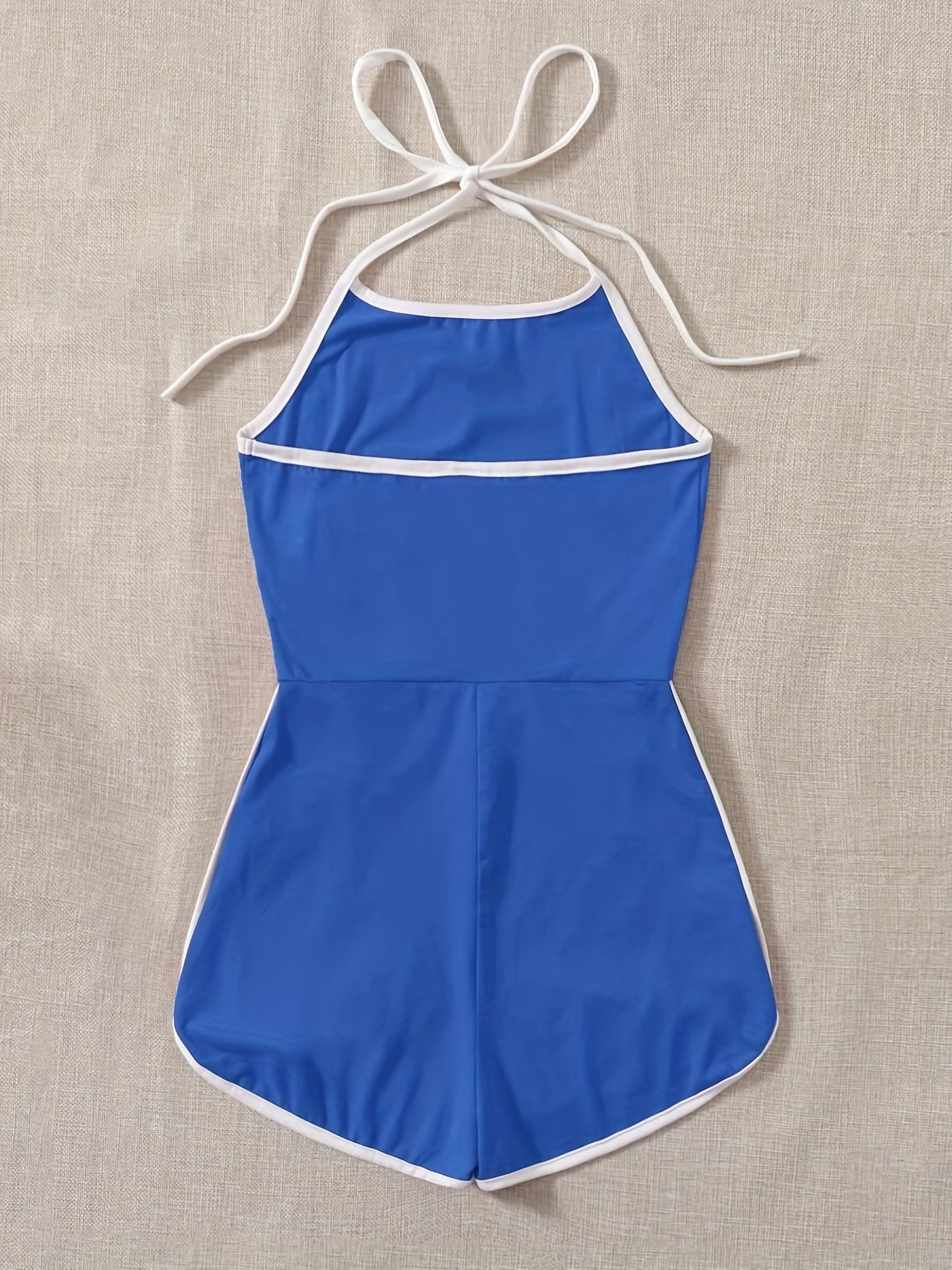 Block Halter Neck Romper Casual Bodycon Wide Leg