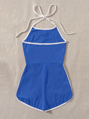 Block Halter Neck Romper Casual Bodycon Wide Leg
