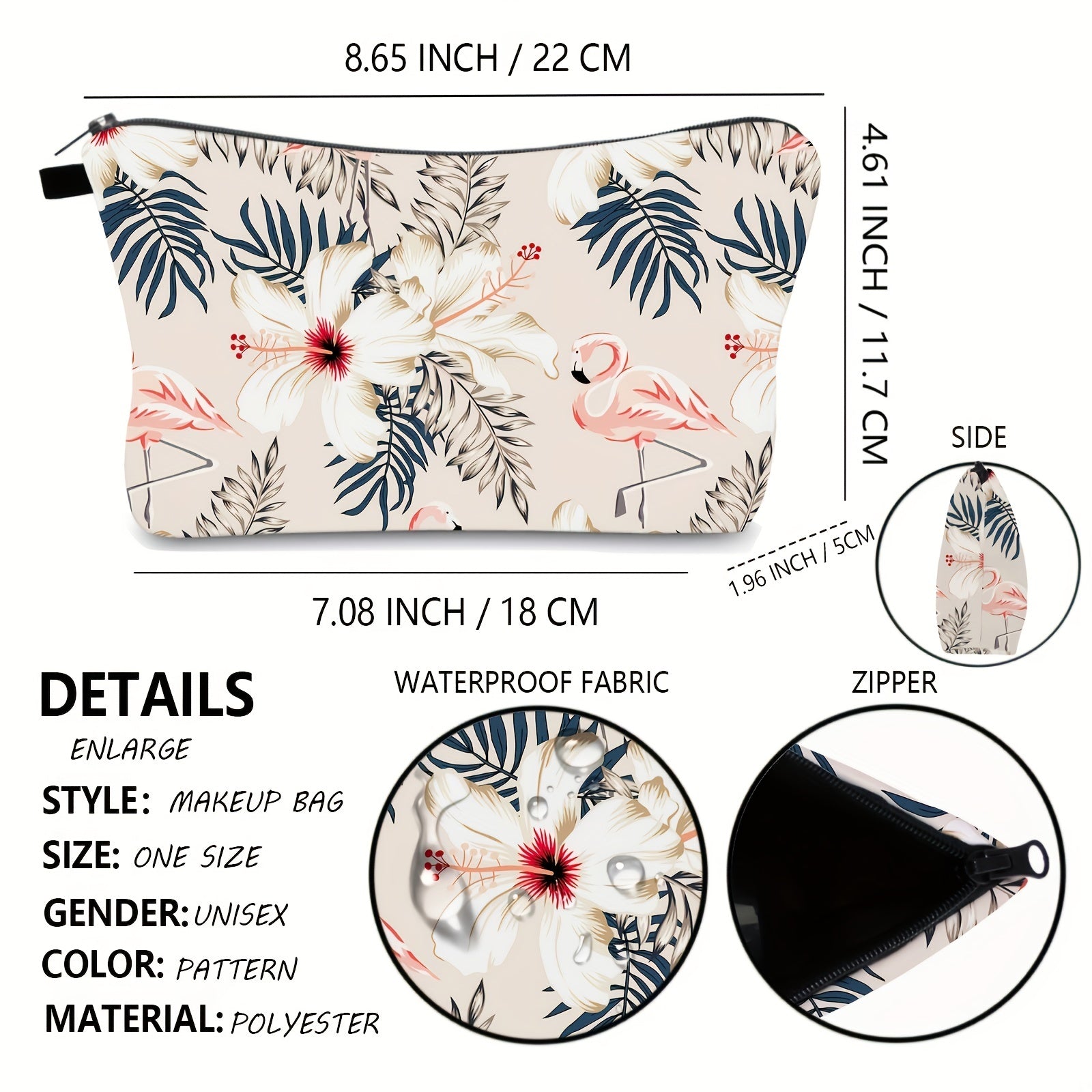 Floral Flamingo Makeup Bag Travel Cosmetic Organizer for Women Girls
