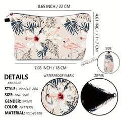Floral Flamingo Makeup Bag Travel Cosmetic Organizer for Women Girls