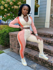 Street Wear Zip Up Crop Top & Elastic Pants Set
