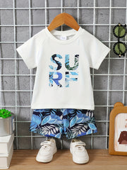 Baby Boys Hawaii Style SURF T-shirt & Leaf Shorts Set for Summer