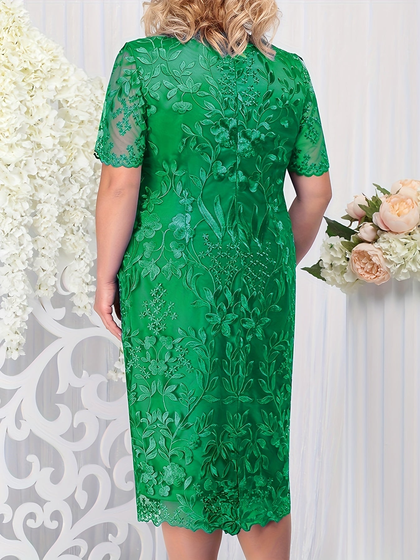 Women's Lace Sleeve Knee Length Dress