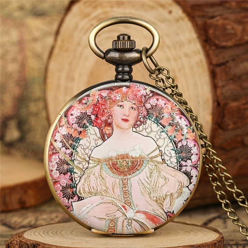 Vintage Flip Open Face Watch Goddess Quartz Clock For Men Women