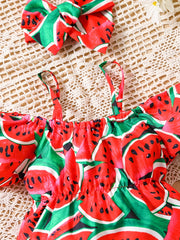 2pcs Baby Girls Watermelon Print Onesie & Headband Set