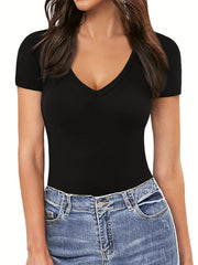 Sexy V Neck Bodysuit Short Sleeve Slim Summer One Piece