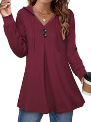 Button Front Drawstring Hoodie Sweatshirt Women's Clothing