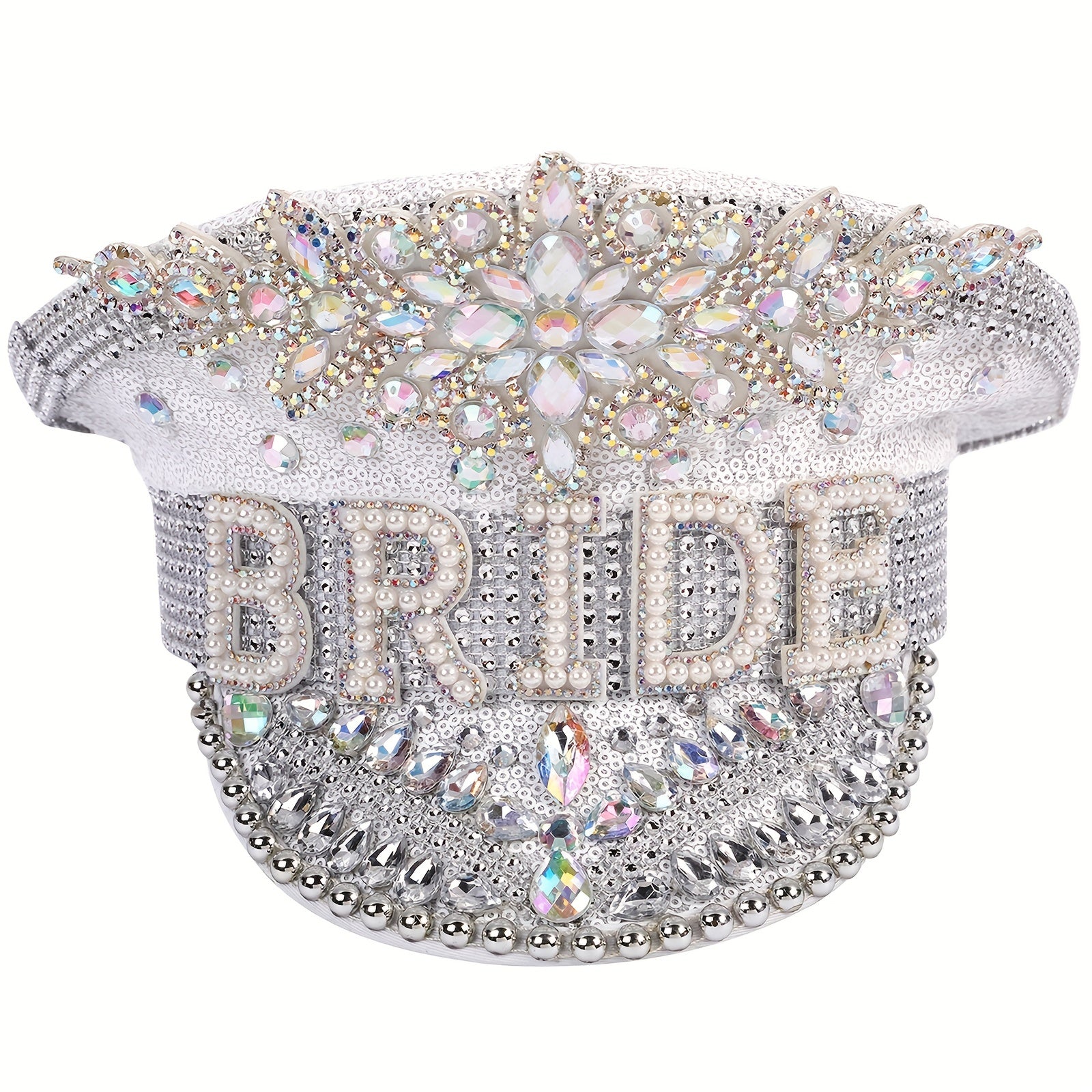 Sparkly Bride Hat Rhinestone Sequin Captain Cap