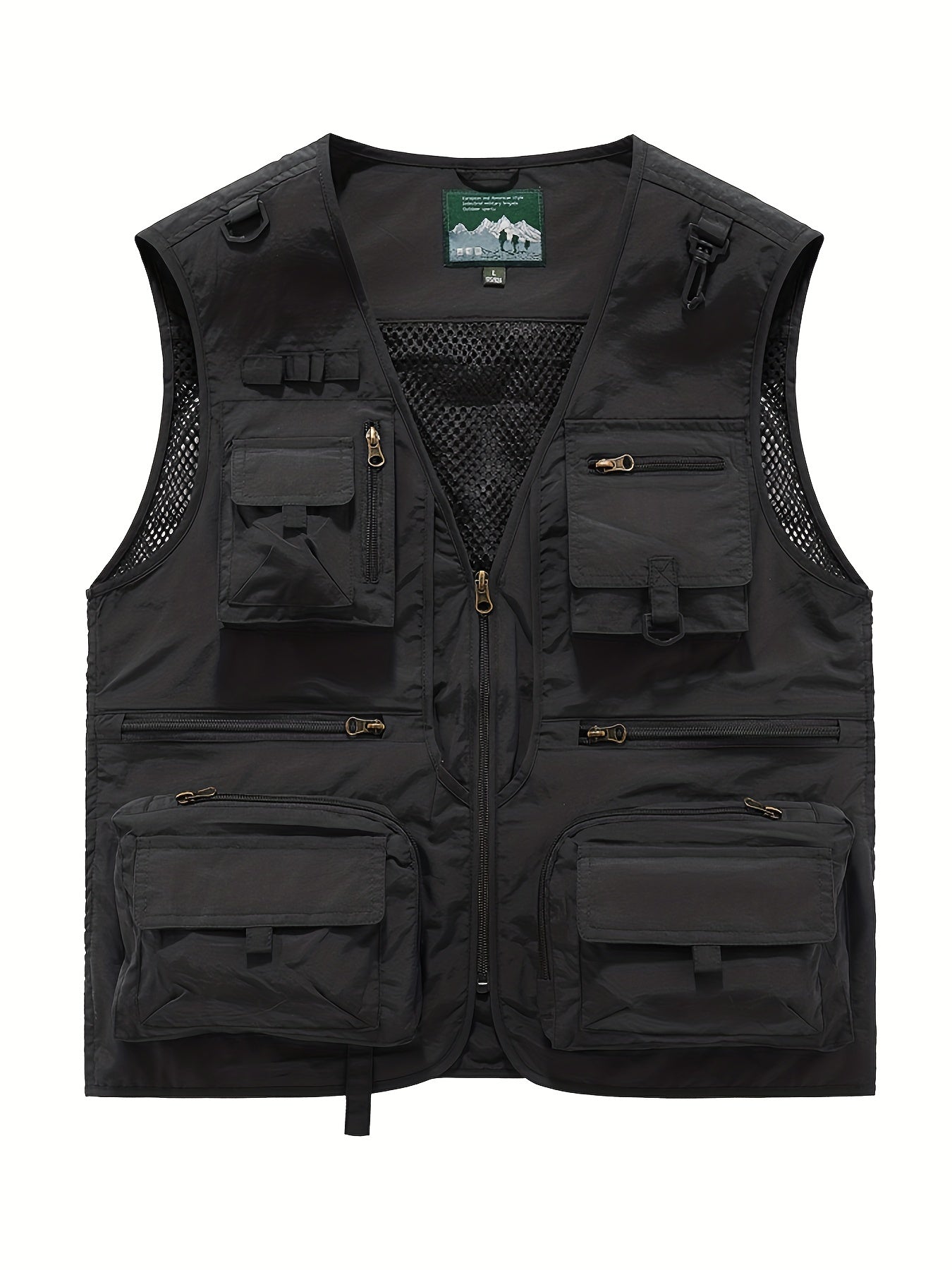 Men's Breathable Mesh Zip Up Cargo Vest for Fishing Hiking Trekking