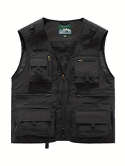 Men's Breathable Mesh Zip Up Cargo Vest for Fishing Hiking Trekking
