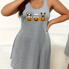 Halloween Dog & Pumpkin Print Tank Sleep Dress