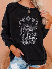 Mushroom Print Sweatshirt Crew Neck Pullover Casual Tops