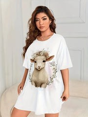 Loungewear Dress Women's Plus Wreath & Sheep Print