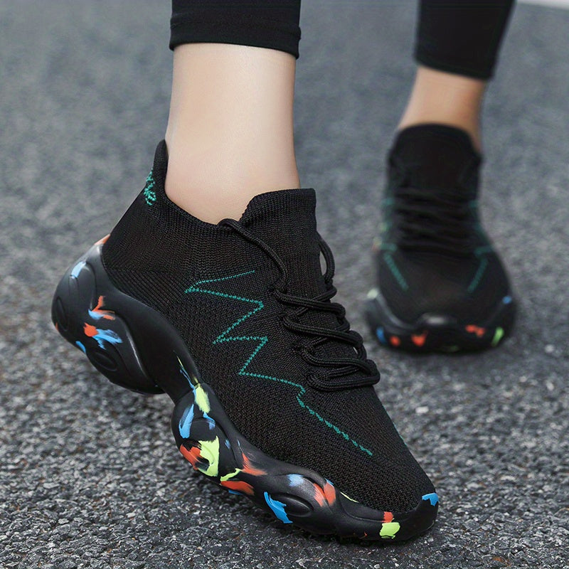 Women's Knit Chunky Sneakers Lace Up Sock Shoes
