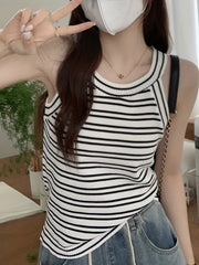 Striped Sleeveless Top Crew Neck Casual Summer Spring Wear