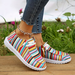 Striped Canvas Slip On Loafers Women's Casual Walking Shoes