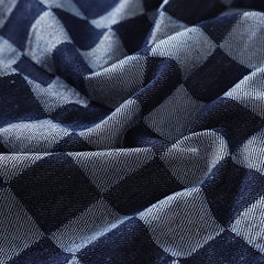 1yard Plaid Jacquard Washed Denim Fabric Checkerboard Coat DIY