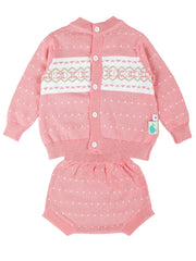 2pcs Baby Preppy Style Knitwear Set Girls Cotton Sweater & Shorts