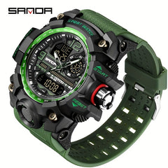 SANDA Men's Sports Watch Waterproof LED Dual Screen Multifunctional