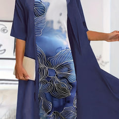 Tie Dye & Floral Print Tank Dress & Cardigan Set