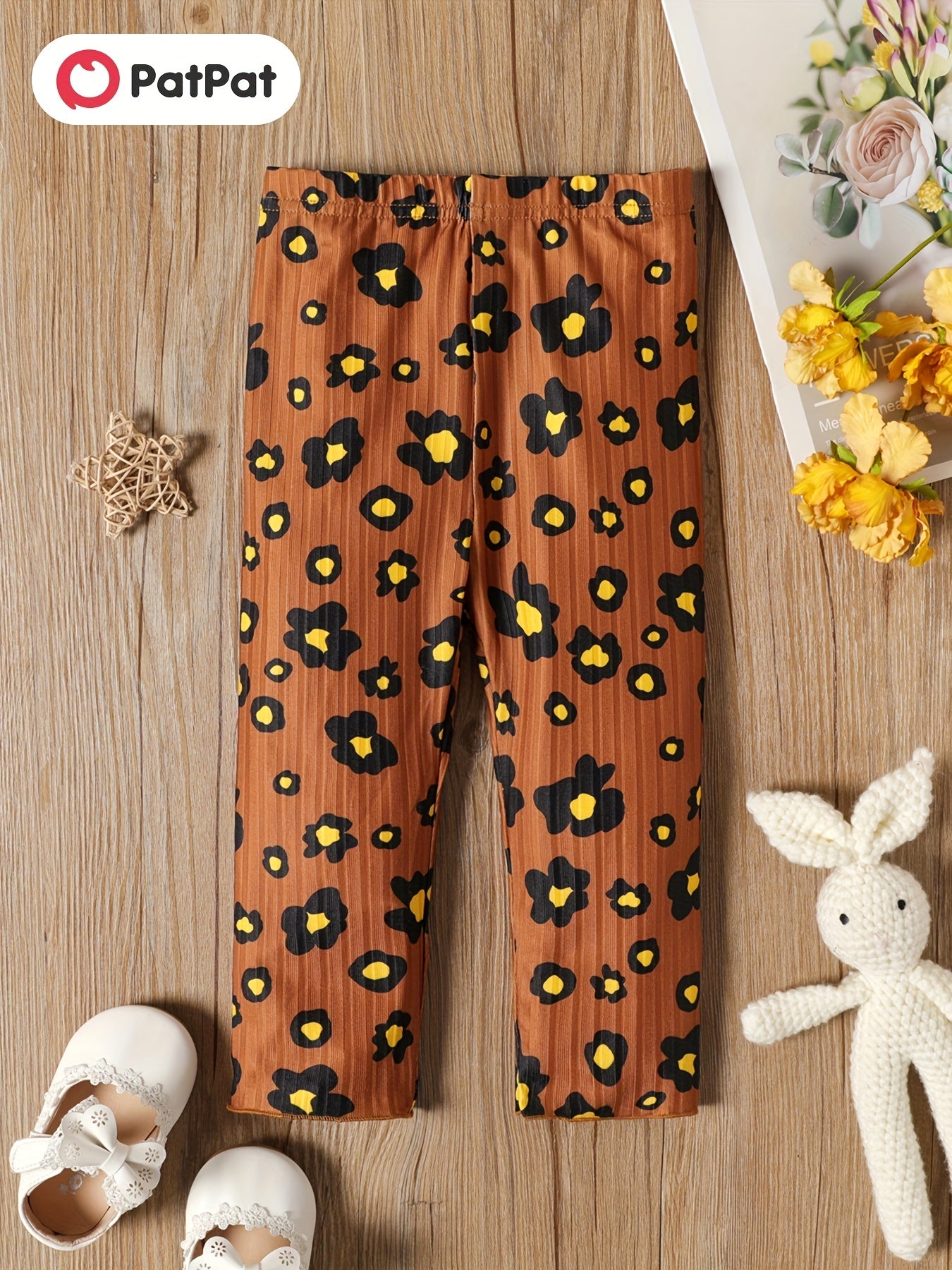 Baby Girl Brown Apricot Leopard Ribbed Trousers Casual Pants