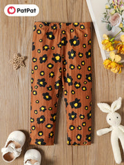 Baby Girl Brown Apricot Leopard Ribbed Trousers Casual Pants