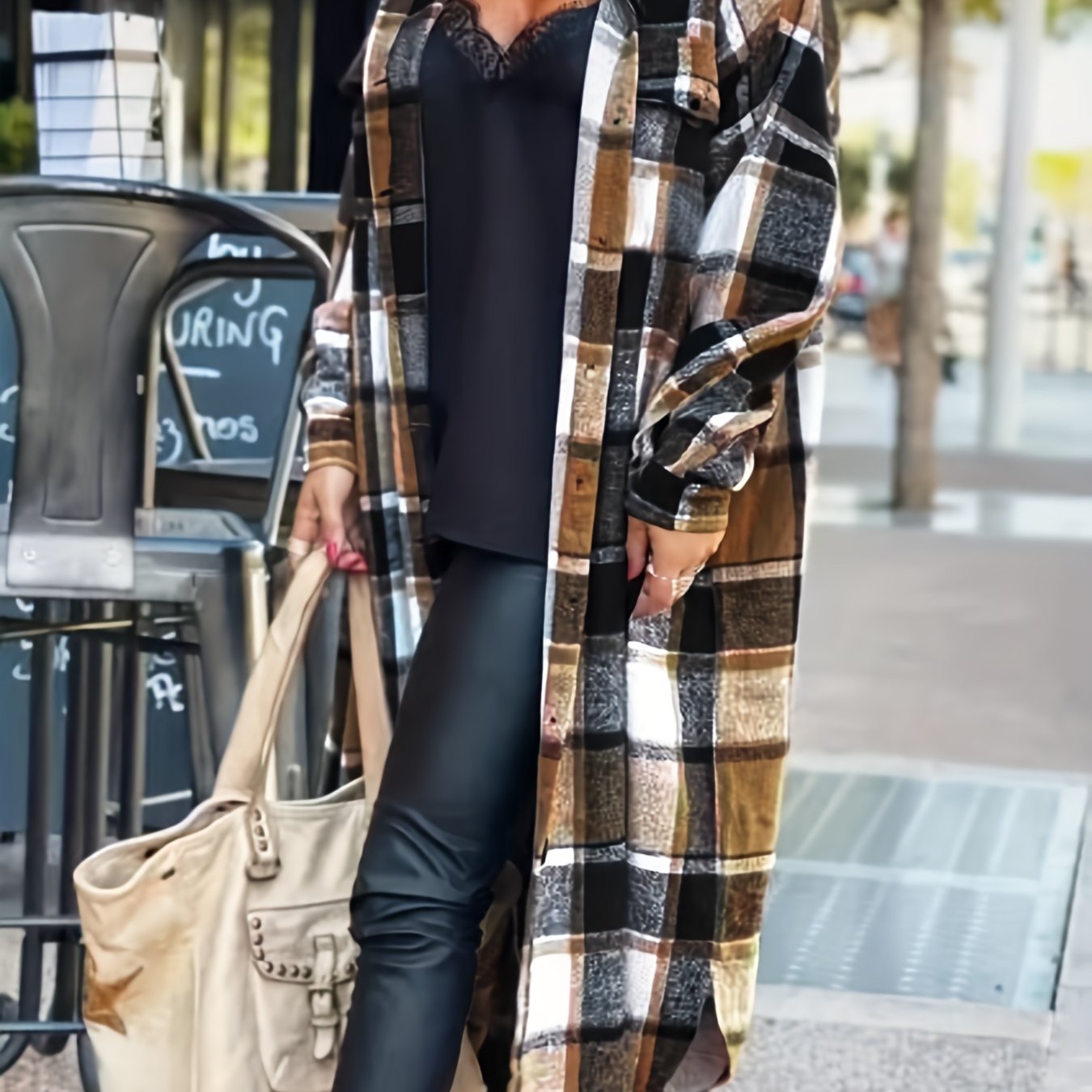 Plaid Print Long Length Shacket Jacket Casual Long Sleeve Collared