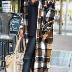 Plaid Print Long Length Shacket Jacket Casual Long Sleeve Collared