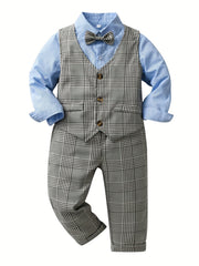 Boys Formal Outfits with Bowtie, Shirt, Pants, Vest